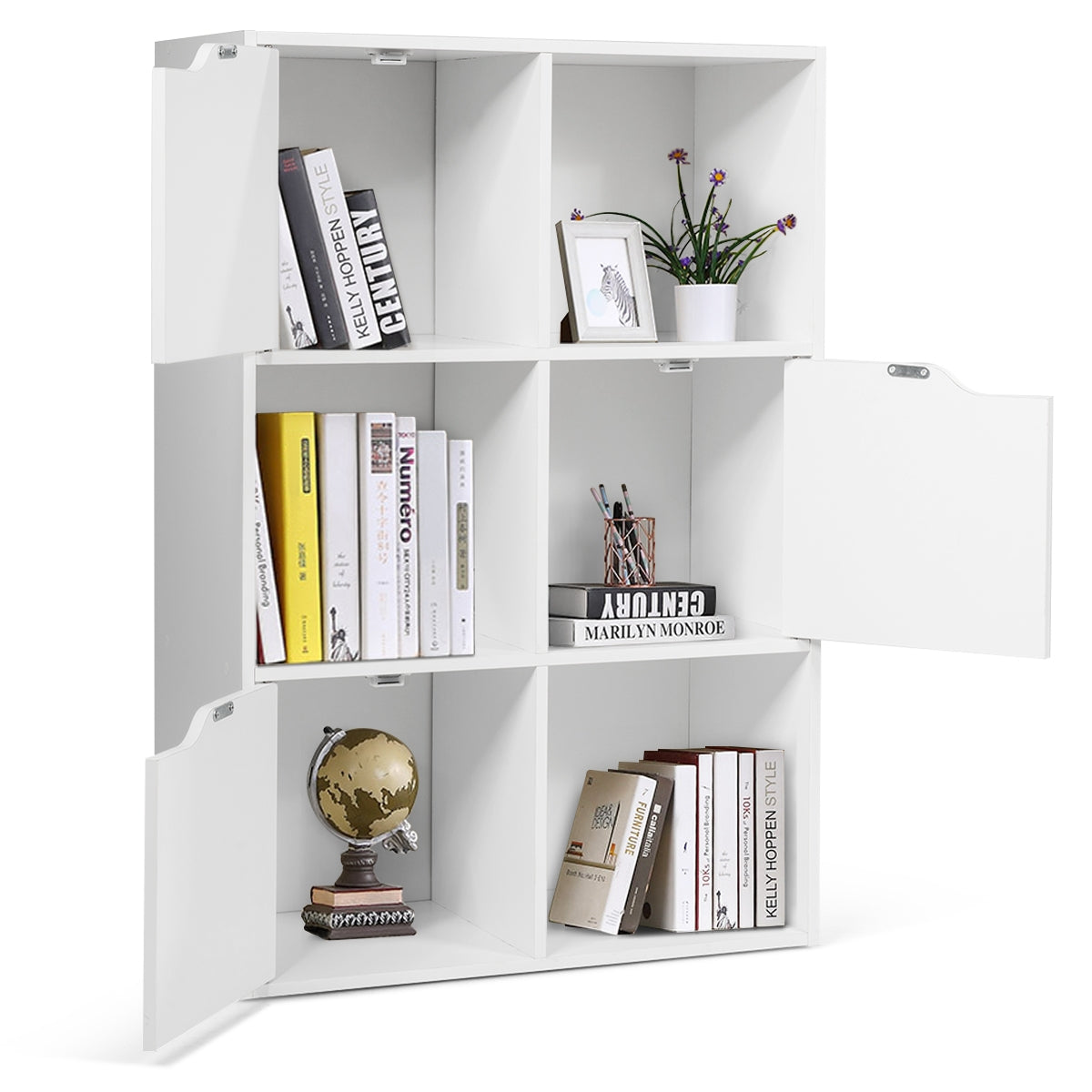 Armadietto, Scaffale, Libreria con ante, con 6 cubi e ante di legno, Libreria moderna, Costway, 4