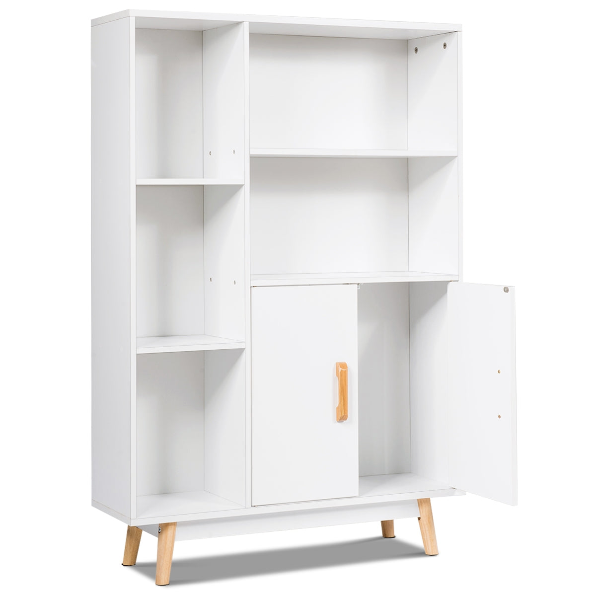 Armadietto, Libreria con ante, Scaffale legno, con due ante, Espositore moderno con cubi per casa ufficio, Bianco, Costway, 5