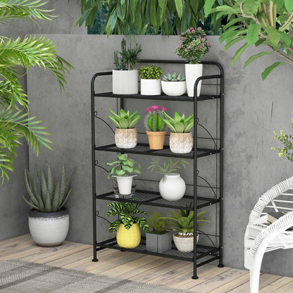 Piedistallo per piante, Scaffale metallo, Piedistallo per piante, con ripiano piedini regolabili, Porta vaso Nero, Costway, 2