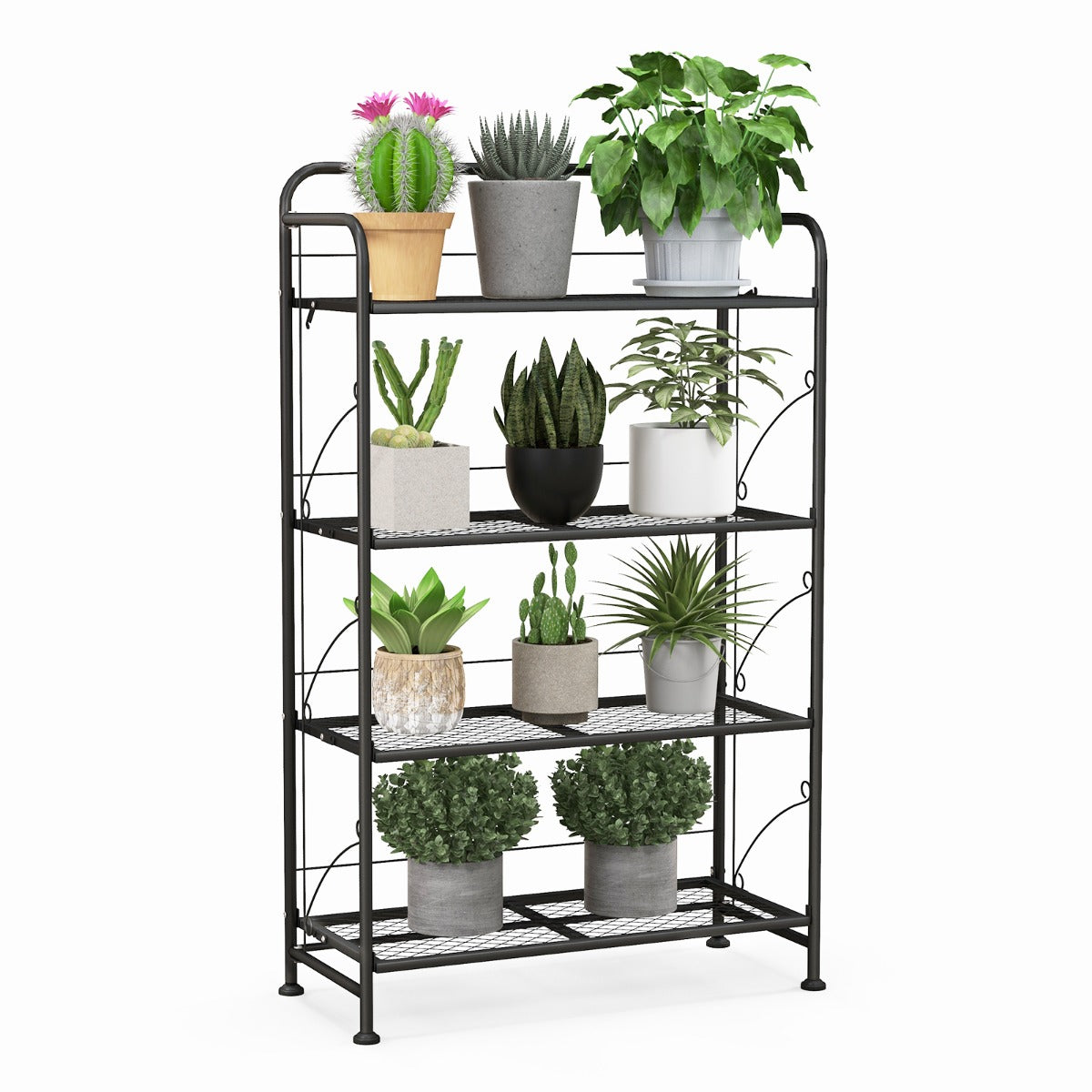 Piedistallo per piante, Scaffale metallo, Piedistallo per piante, con ripiano piedini regolabili, Porta vaso Nero, Costway, 4