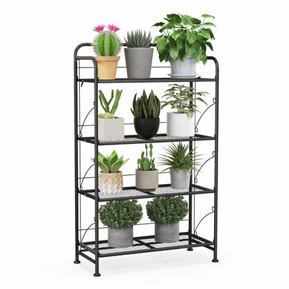 Piedistallo per piante, Scaffale metallo, Piedistallo per piante, con ripiano piedini regolabili, Porta vaso Nero, Costway, 4