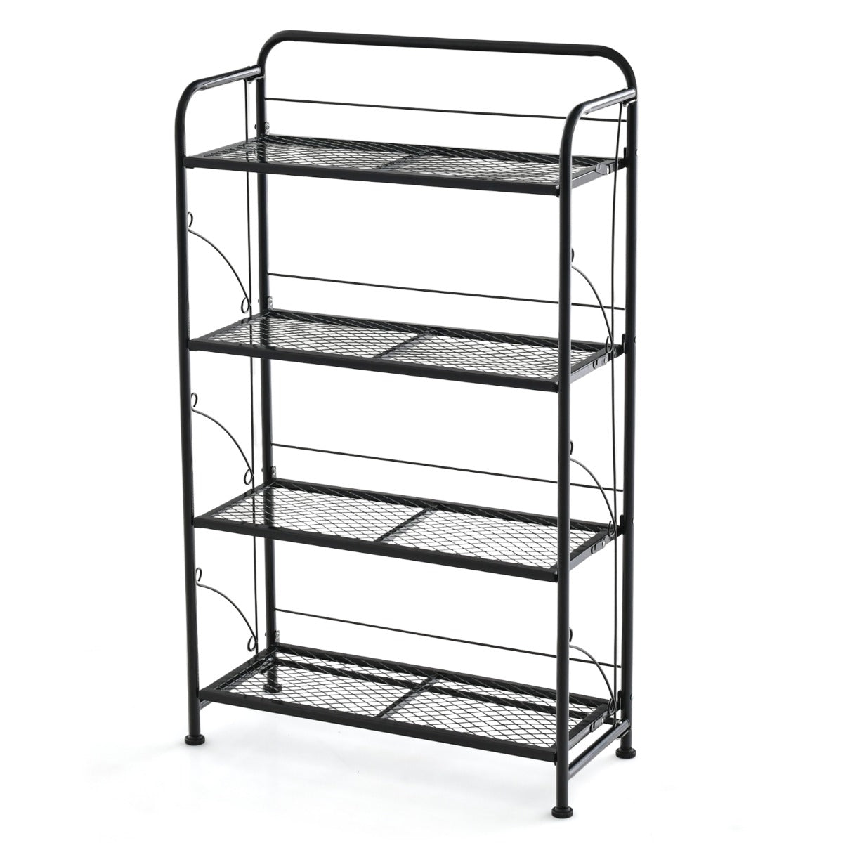 Piedistallo per piante, Scaffale metallo, Piedistallo per piante, con ripiano piedini regolabili, Porta vaso Nero, Costway, 1