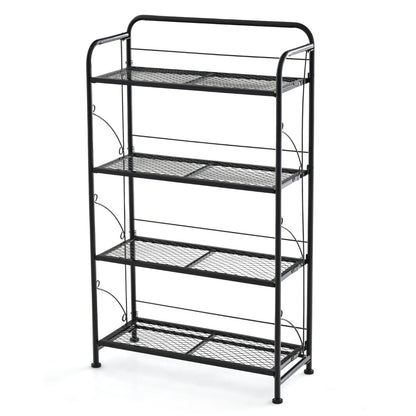 Piedistallo per piante, Scaffale metallo, Piedistallo per piante, con ripiano piedini regolabili, Porta vaso Nero, Costway, 1