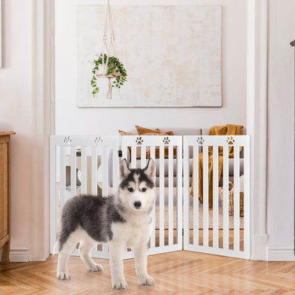 Cancelletto per cani, Cancello di legno per animali con cerniere a 360° e 3 pannelli, Bianco, Costway, 2