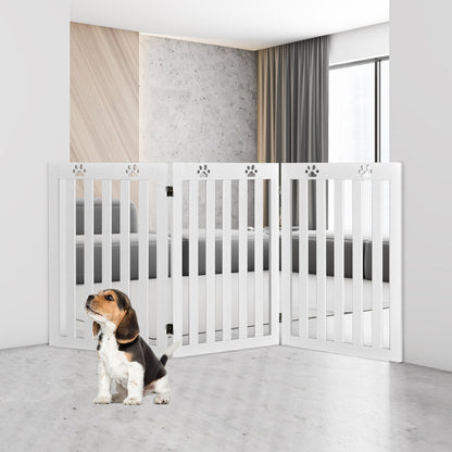 Cancelletto per cani, Cancello di legno per animali con cerniere a 360° e 3 pannelli, Bianco, Costway, 3