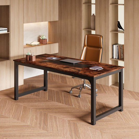 Scrivania, 180 x 90 x 77 cm, Scrivania PC, Scrivania Ufficio, Tavolo Scrivania, Tavolo Riunioni, Marrone Rustico, Tribesigns