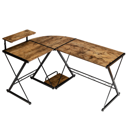 Scrivania ad angolo a L, Scrivania Angolare, Scrivania per computer da 147cm, Scrivania da Ufficio, Marrone, Costway