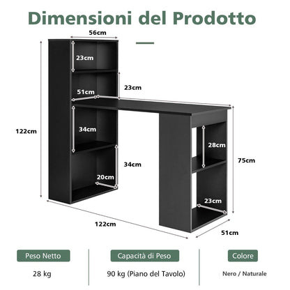 Tavolo Pieghevole, Scrivania Moderna, Scrivania da Ufficio, Scrivania per Computer, Scrivania per PC, Nero, Costway, 4