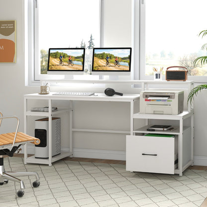 Scrivania per Computer da 168cm, Postazione di lavoro per ufficio con supporto per monitor, Bianco, Costway, 2