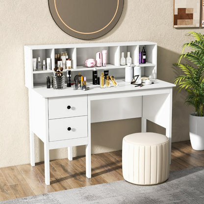 Scrivania per Computer con prese elettriche, Scrivania da 120cm con 5 vani e 2 cassetti porte USB, Bianco, Costway, 2