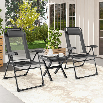 Costway -Sedie pieghevoli, Set 2, Sedie da giardino, Sedie da esterno, con schienale a 7 livelli struttura in metallo, Grigio, Costway, 2