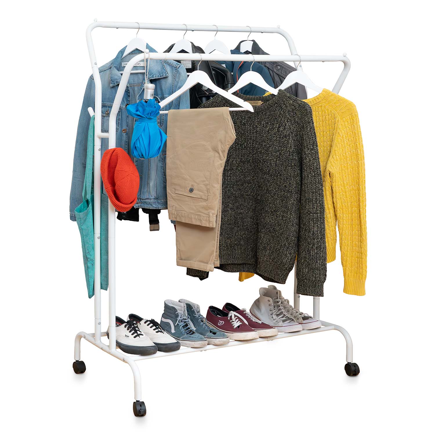 The Shopfitting Shop Stand Appendiabiti Resistente Bianco – 1,5m X 1,5m, Telaio Acciaio 32 Mm, Con Rotelle