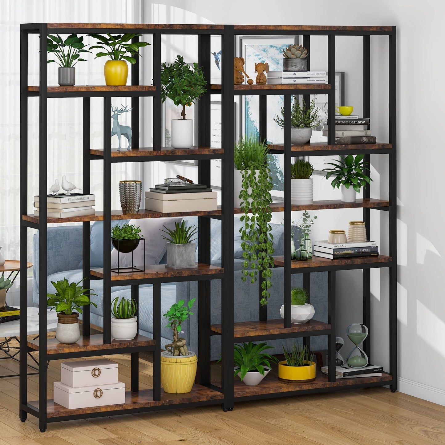 Libreria, 7 ripiani, Librerie Moderne, 100 × 30 × 200 cm, Libreria Verticale, con Struttura in Acciaio, Marrone, Tribesigns