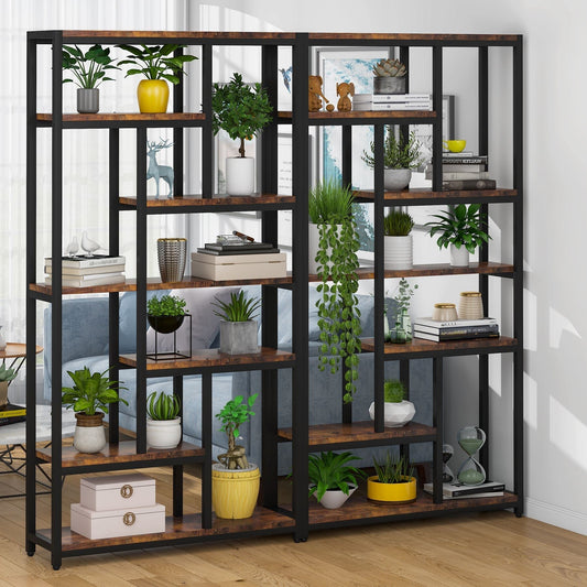 Libreria, 7 ripiani, Librerie Moderne, 100 × 30 × 200 cm, Libreria Verticale, con Struttura in Acciaio, Marrone, Tribesigns