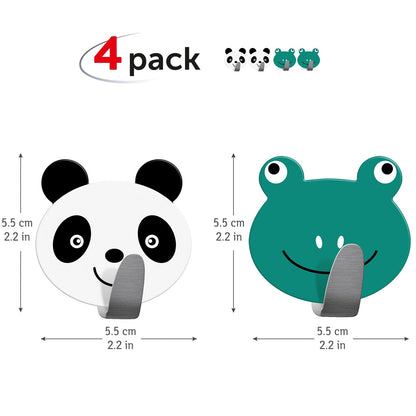 Tatkraft Team - Confezione da 4 Ganci Autoadesivi per Bambini, Ideale per Asciugamani e Accappatoi in Acciaio Inossidabile, set di 2 Panda e 2 Rane