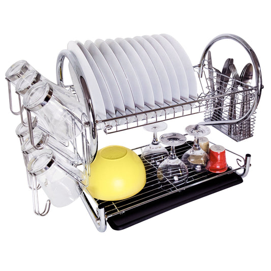 Tatkraft Helga - Scolapiatti a 2 piani con vassoio removibile con supporto per tazze e scolaposate, 1