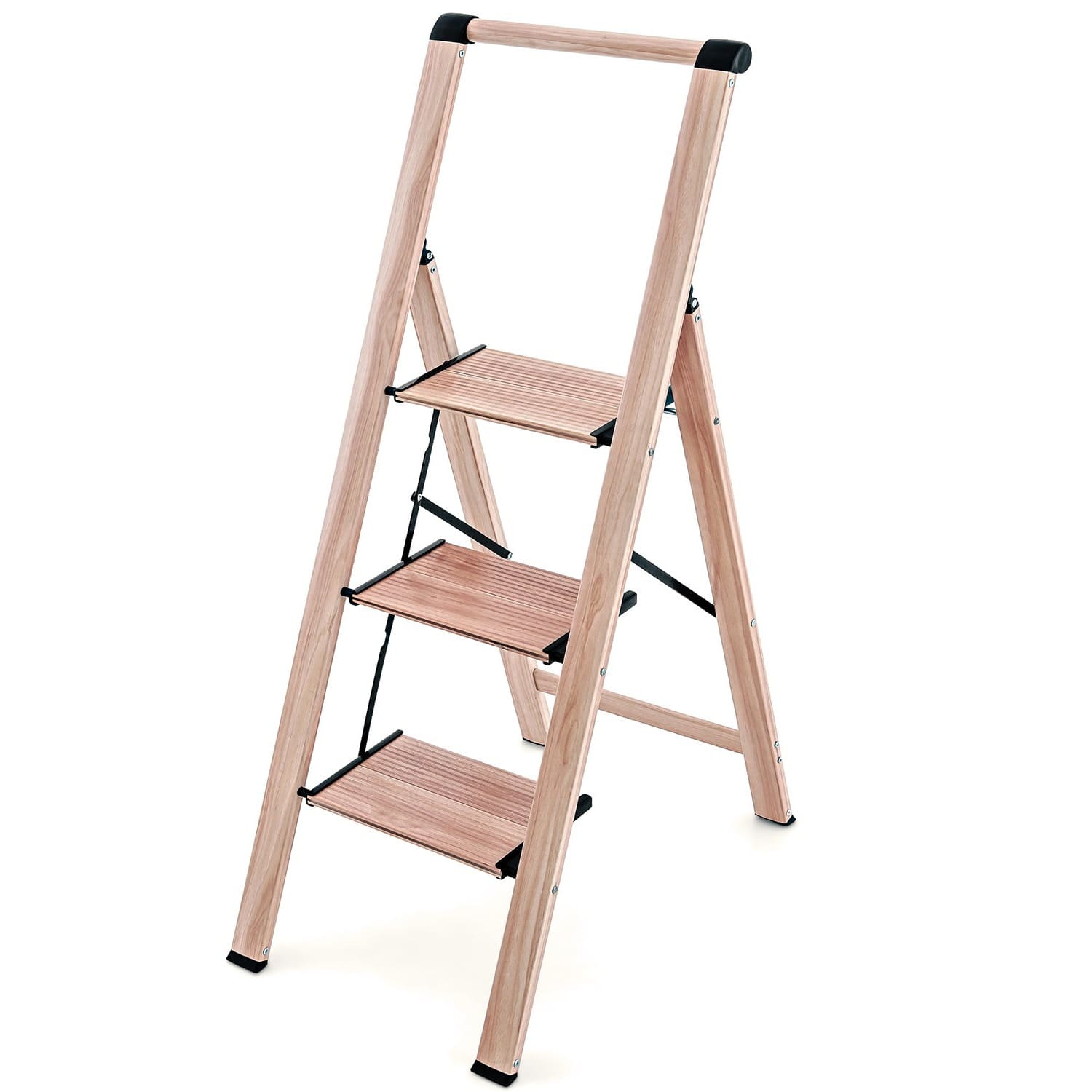 Tatkraft Up - Scaletta Pieghevole, 3 Gradini Antiscivolo, in Alluminio in Texture di Сenere Legno Scandinavo