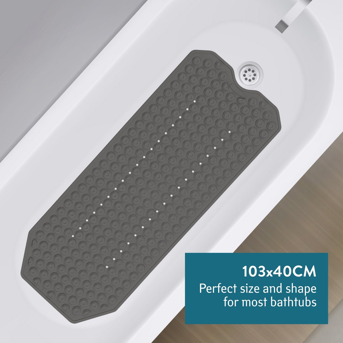 Tatkraft Secure tappetino bagno antiscivolo in gomma naturale, tappetino doccia, nero, 1