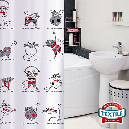 Tatkraft Funny Cats - Tenda da doccia in poliestere con rane divertenti, resistente alla muffa, impermeabile, 180X180 cm, 12 anelli doccia inclusi