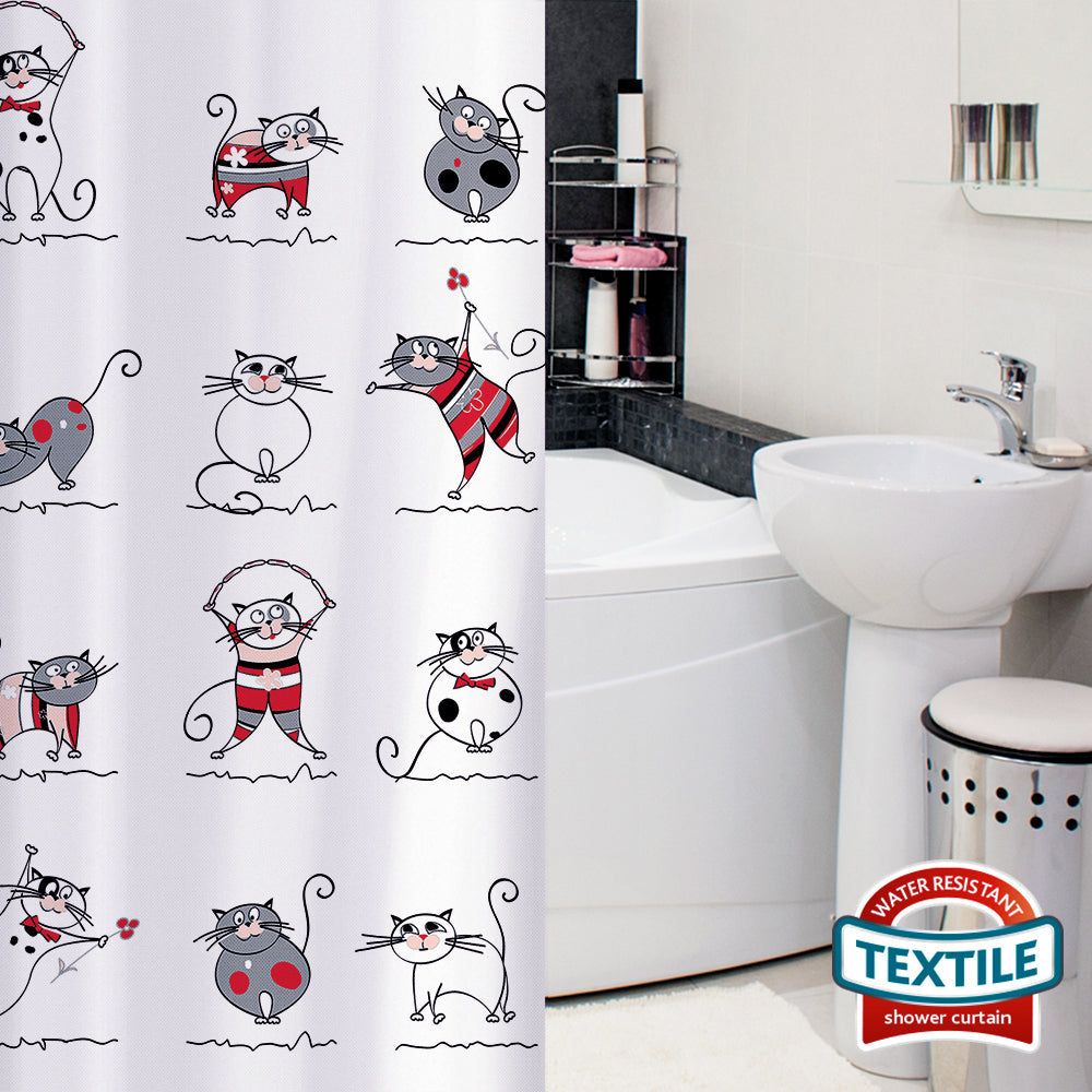 Tatkraft Funny Cats - tenda da doccia in poliestere con rane divertenti, tenda doccia, 180x180cm, 1