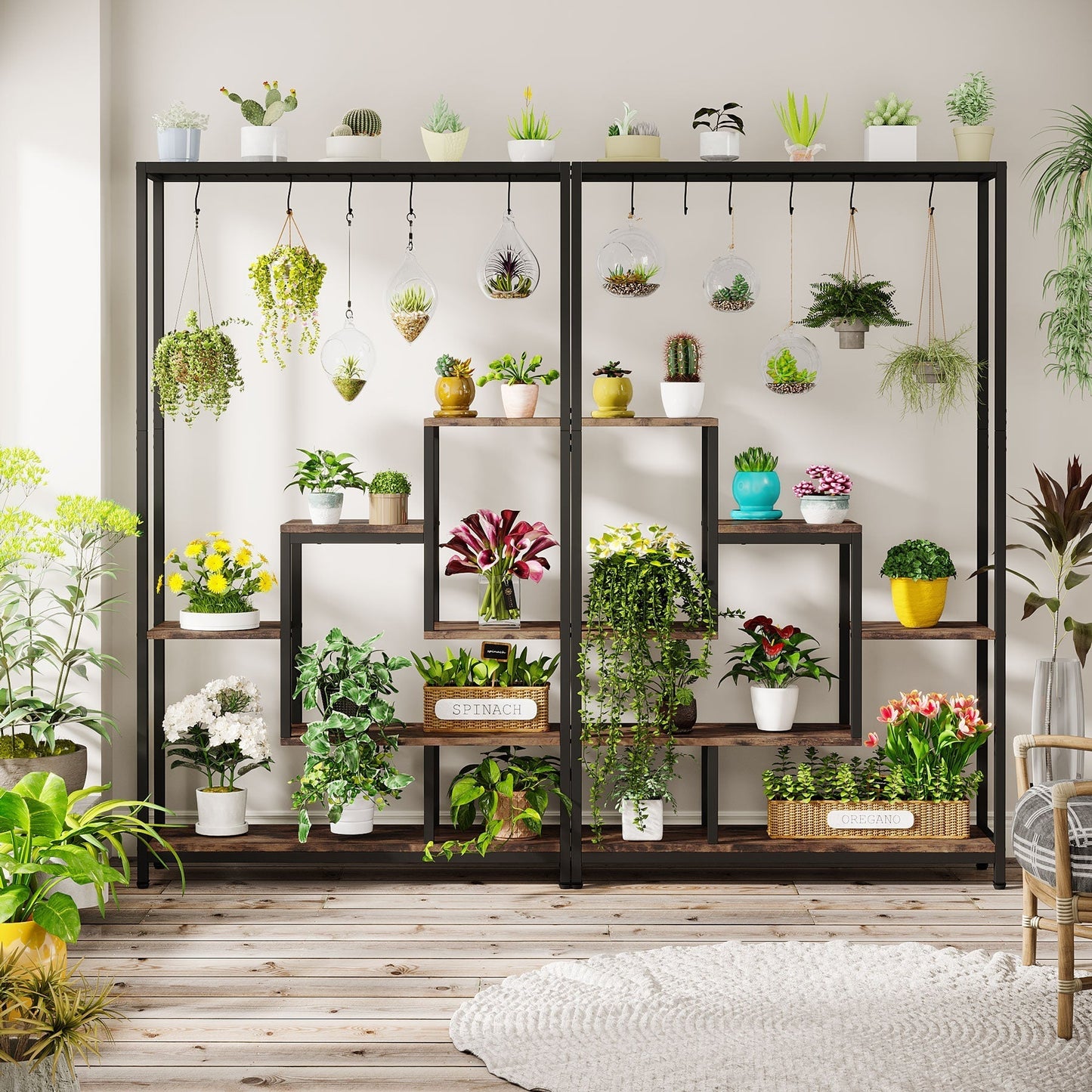 Tribesigns - Supporto per piante da interno alto a 5 livelli, 180 cm, grande mensola in metallo con 6 ganci a S, per vasi bonsai per balcone