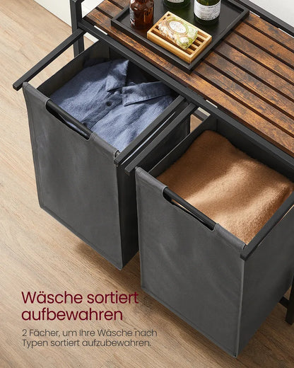 VASAGLE - Mobile da bagno, in legno, con due cesti portabiancheria estraibili, in tessuto