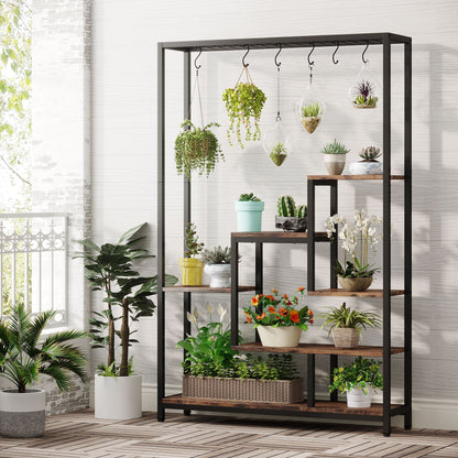 Tribesigns - Supporto per piante da interno alto a 5 livelli, 180 cm, grande mensola in metallo con 6 ganci a S, per vasi bonsai per balcone
