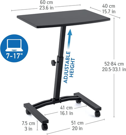 Scrivania - tavolino per pc, con 4 ruote, Altezza regolabile 52-84 cm, piano di lavoro 60x40 cm, Tatkraft Dream