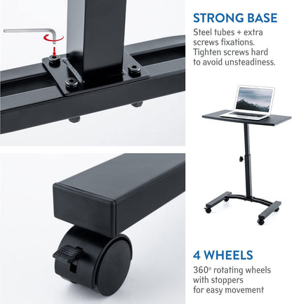 Scrivania - tavolino per pc, con 4 ruote, Altezza regolabile 52-84 cm, piano di lavoro 60x40 cm, Tatkraft Dream