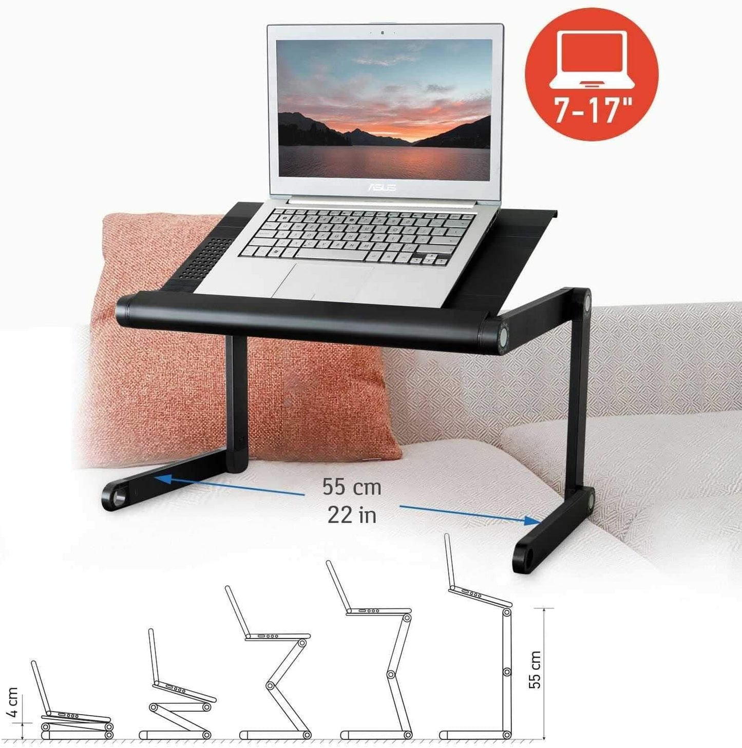 Supporto pc portatile, Tavolino da letto, Cambia posizione: seduto, immobile, sdraiato