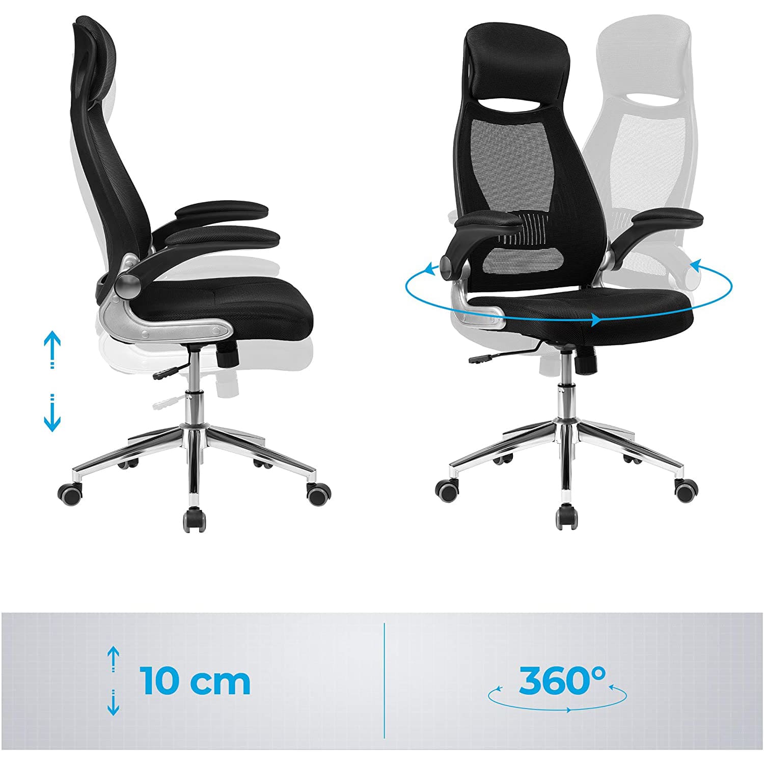 SONGMICS - Sedia da ufficio, regolabile in altezza - 10 cm, girevole a 360 °, schienale reclinabile