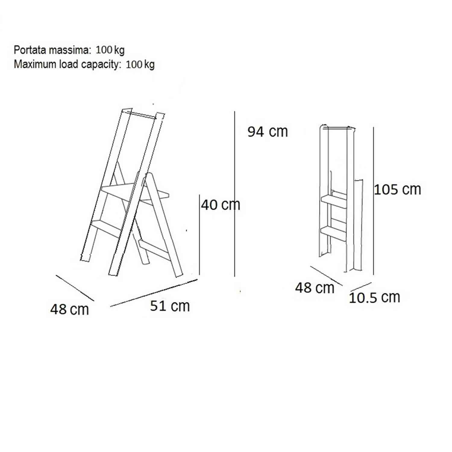 Scala a 2 gradini antiscivolo, ampia pedana piedini alla base colore ciliegio, Kimora