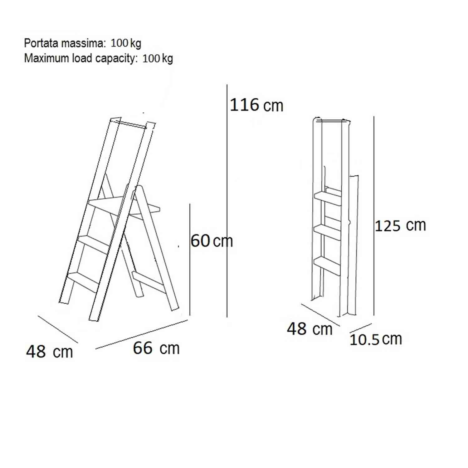 Scala a 3 gradini antiscivolo ampia pedana piedini alla base colore ciliegio, Kimora