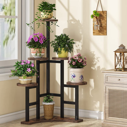 Tribesigns - Supporto per piante ad angolo interno, 6 ripiani per piante a più livelli, alto supporto per piante in vaso multiplo, marrone