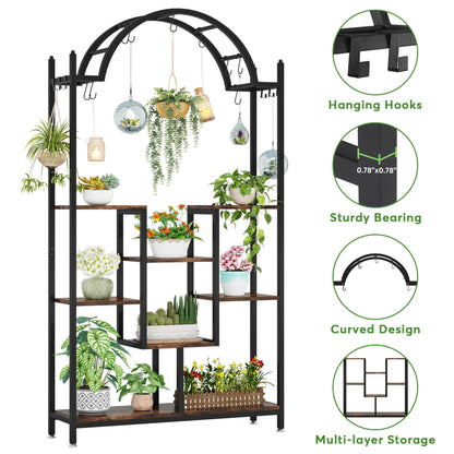 Tribesigns - Supporto per piante da interno alto a 5 livelli, in metallo, ad arco, con ganci per appenderlo, multiuso, per interni, balcone, soggiorno