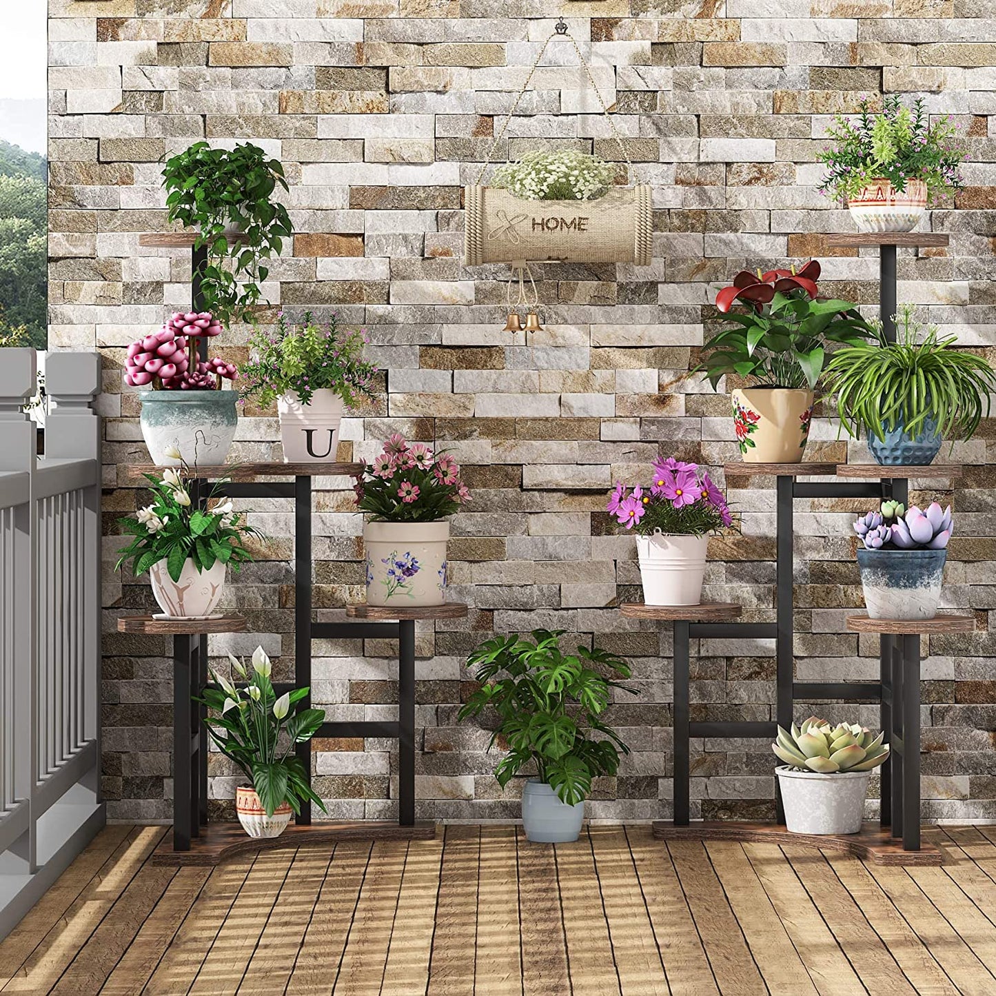 Tribesigns - Supporto per piante ad angolo interno, 6 ripiani per piante a più livelli, alto supporto per piante in vaso multiplo, marrone