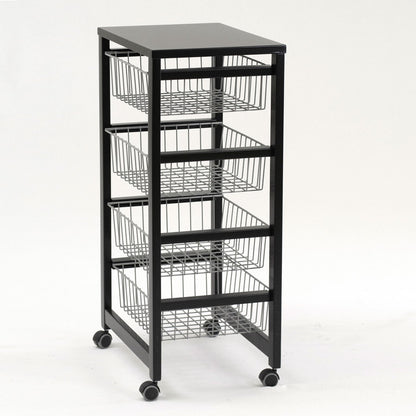 Carrello cucina, carrello cucina legno, carrello cucina salvaspazio 4 cestelli scorrevoli, Nero, GINGERONE - ARIT 