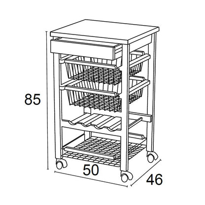 ARTURO, Carrello cucina, carrello cucina legno, carello salvaspazio, piano di lavoro, portabottiglie centrale, bianco