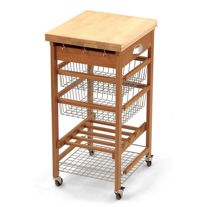 GASTONE - Carrello cucina, Carrello cucina legno, Carello salvaspazio, piano di lavoro apribile, ciliegio