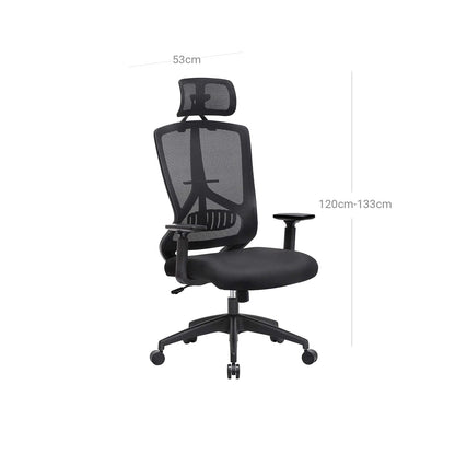 Sedia ufficio, Poggiatesta, supporto lombare, braccioli, altezza sedile regolabili, 120-133 cm, SONGMICS