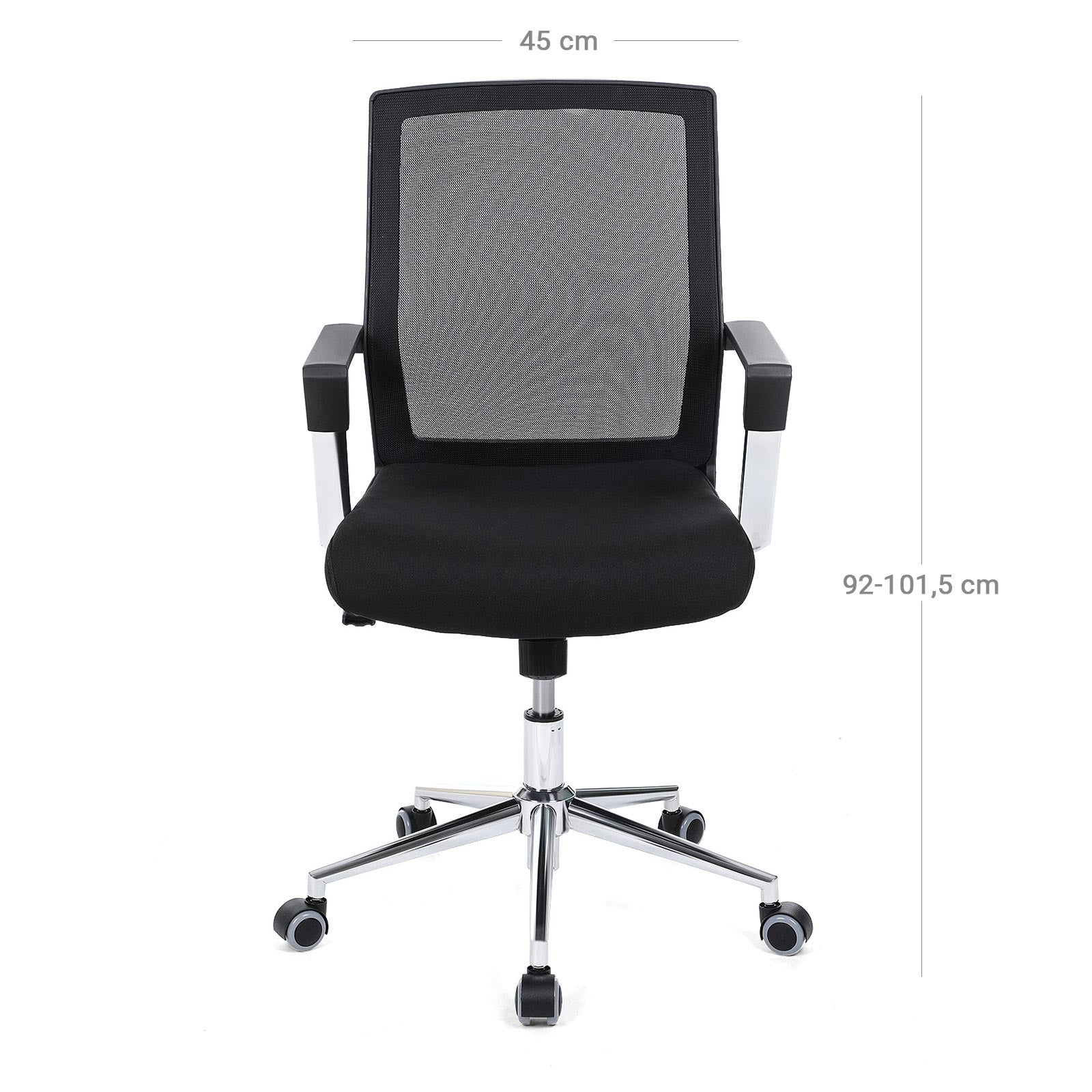 Sedia da ufficio con schienale in rete, funzione dondolo in nero, ideale per l'ufficio, A92-101.5 cm, L45 cm