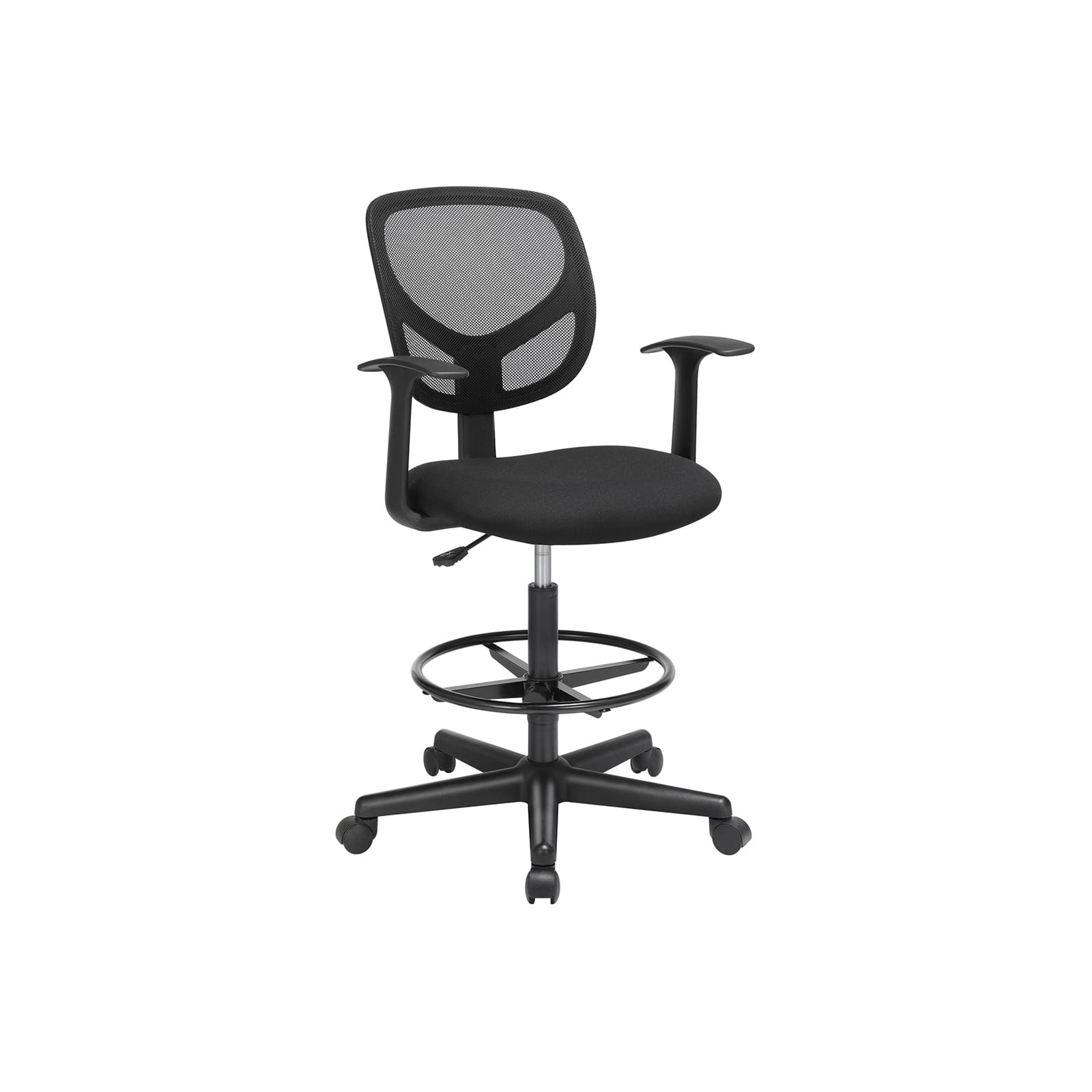 SONGMICS - sedia da ufficio, sgabello da lavoro ergonomico con braccioli, sedia da lavoro alta, con poggiapiedi regolabile