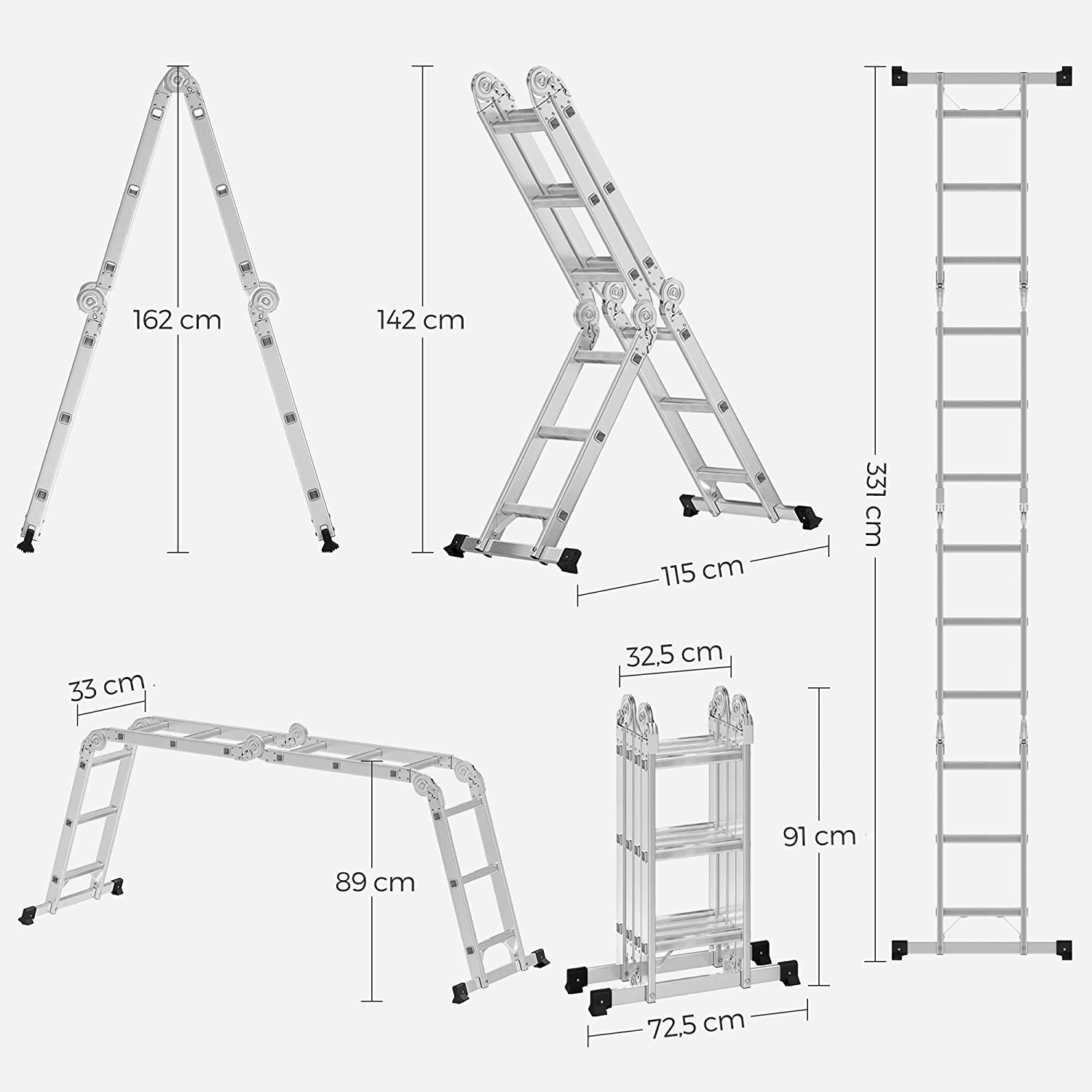 Scala multifunzionale in alluminio, Songmics, 1