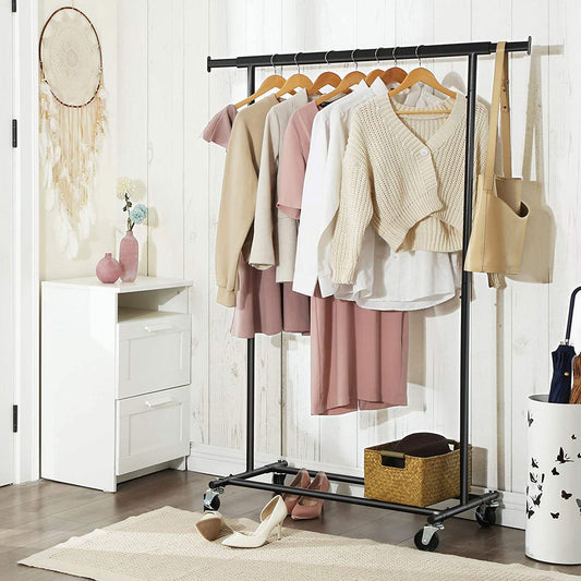 Appendiabiti Da Terra Con Ruote E 4 Ripiani - Nero, Per Organizzare Vestiti E Accessori - Foto 2