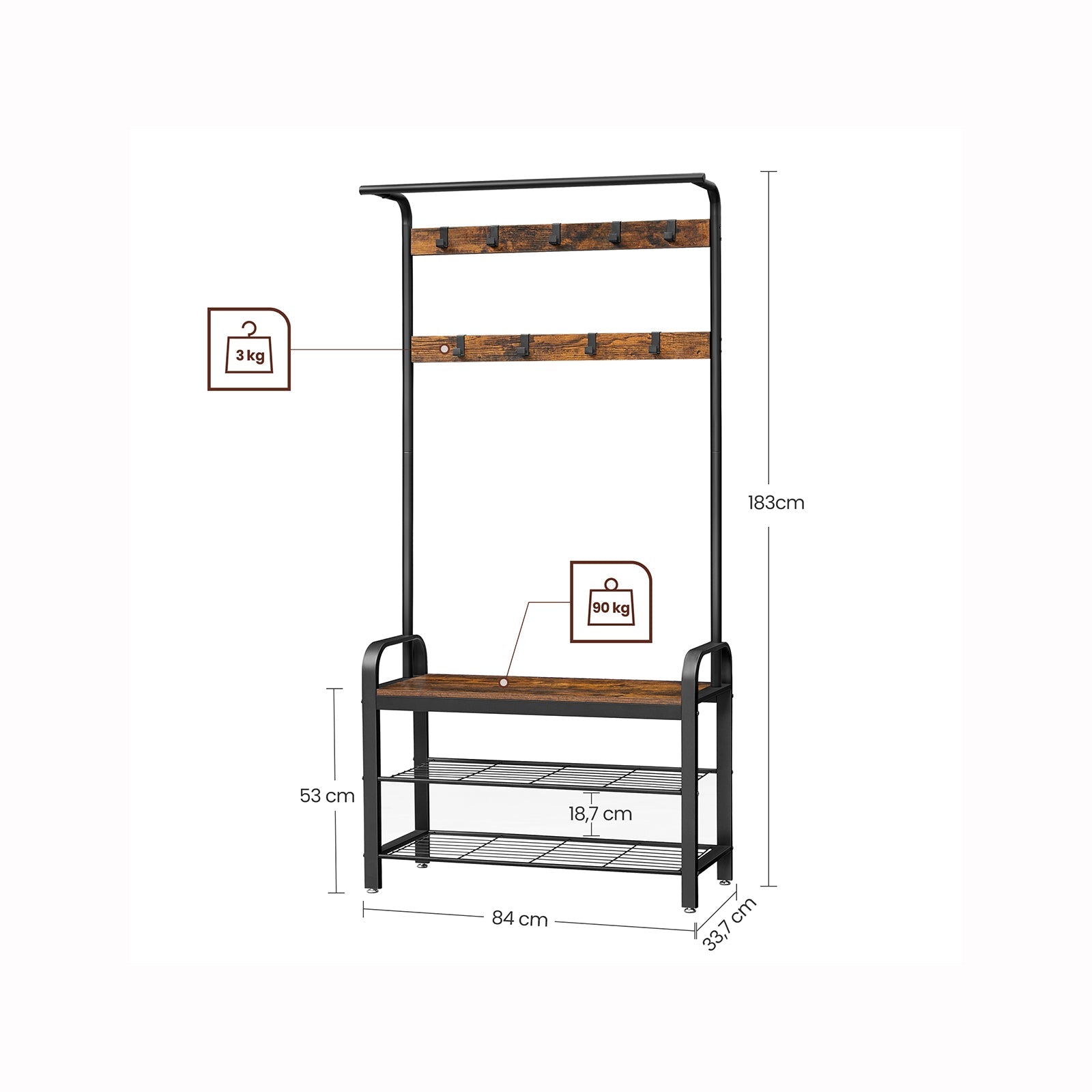 Vasagle, stand cloakroom con 3 ripiani 