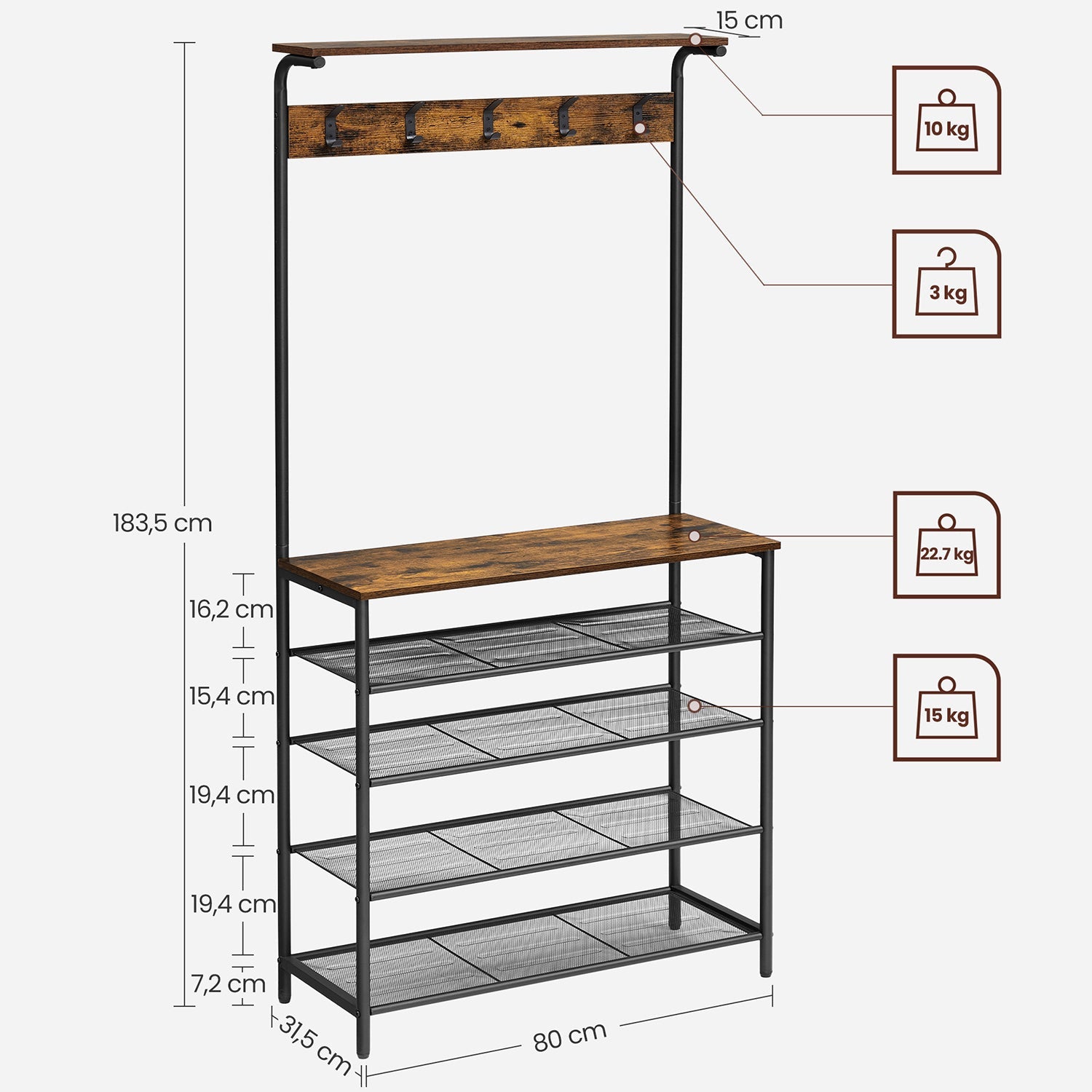 Vasagle, stand appendiabiti con scarpiera, 5