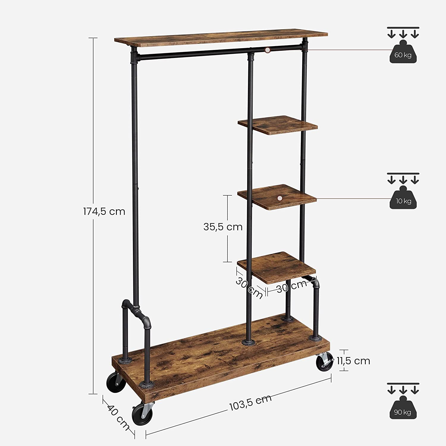 Vasagle, stand appendiabiti con ruote 