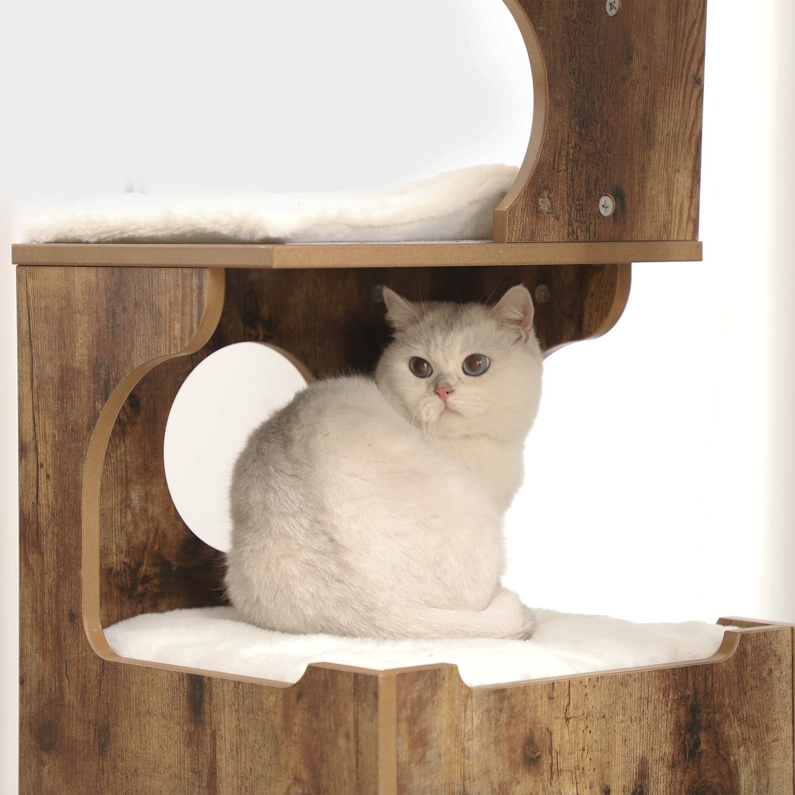 Albero per gatti, Tiragraffi di 88 cm, Albero gatti con 3 cuccie e casetta - FEANDREA