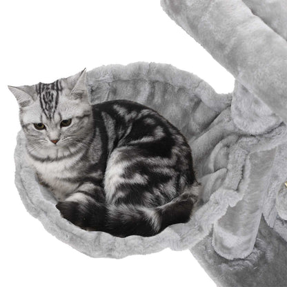 Albero per gatti, in peluche, grigio chiaro, Graffiatoio con cuccia e cassetti - FEANDREA