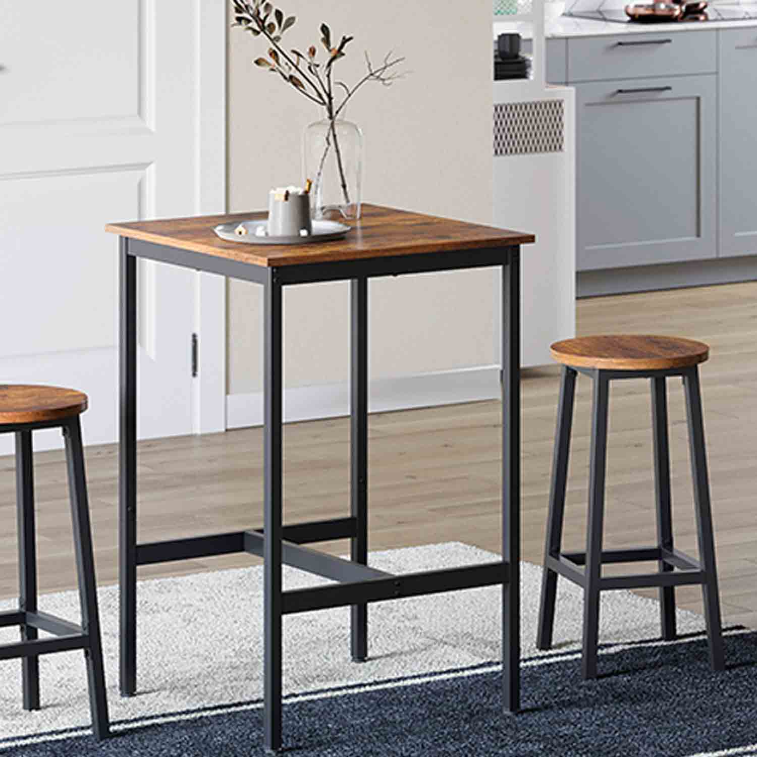 Tavolino Da Bar VASAGLE 60x60x92 Cm - Stile Industriale In Acciaio E Truciolato, Marrone E Nero - Foto 2